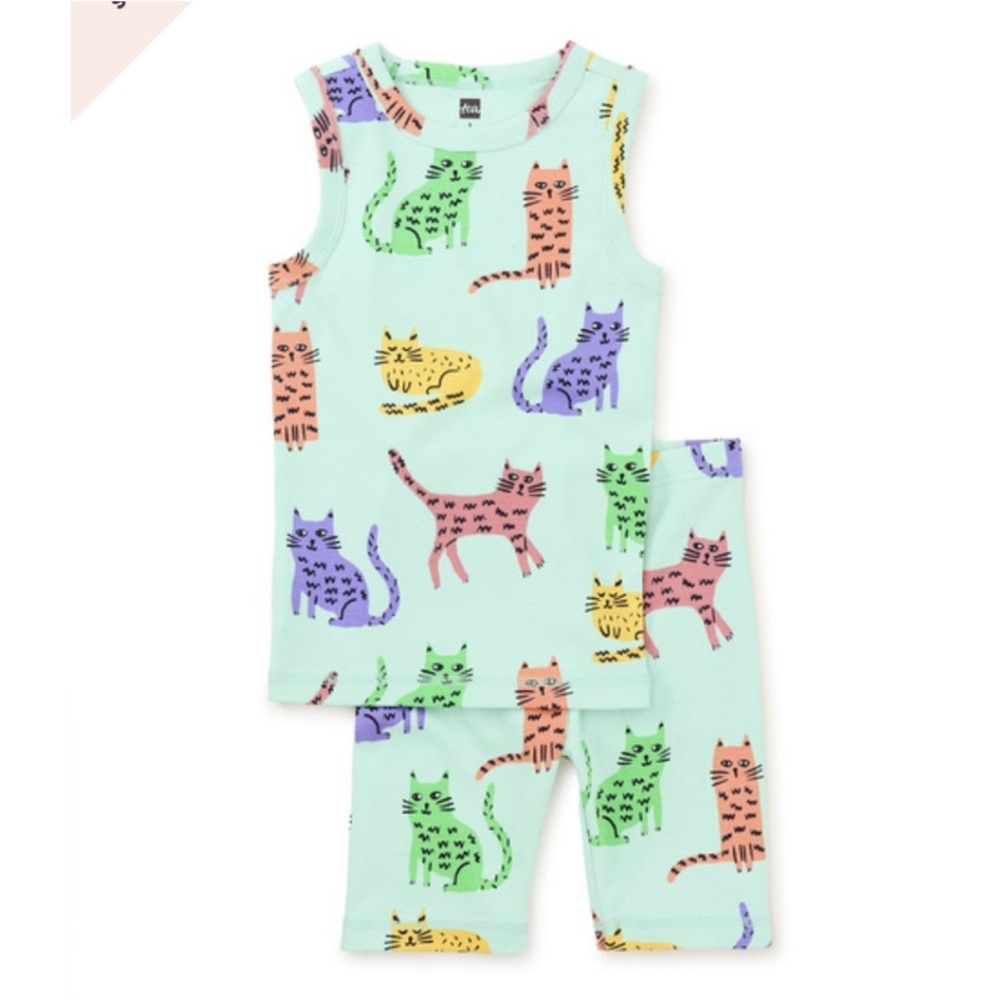 Tea Collection tank Cat Print Pajama Set